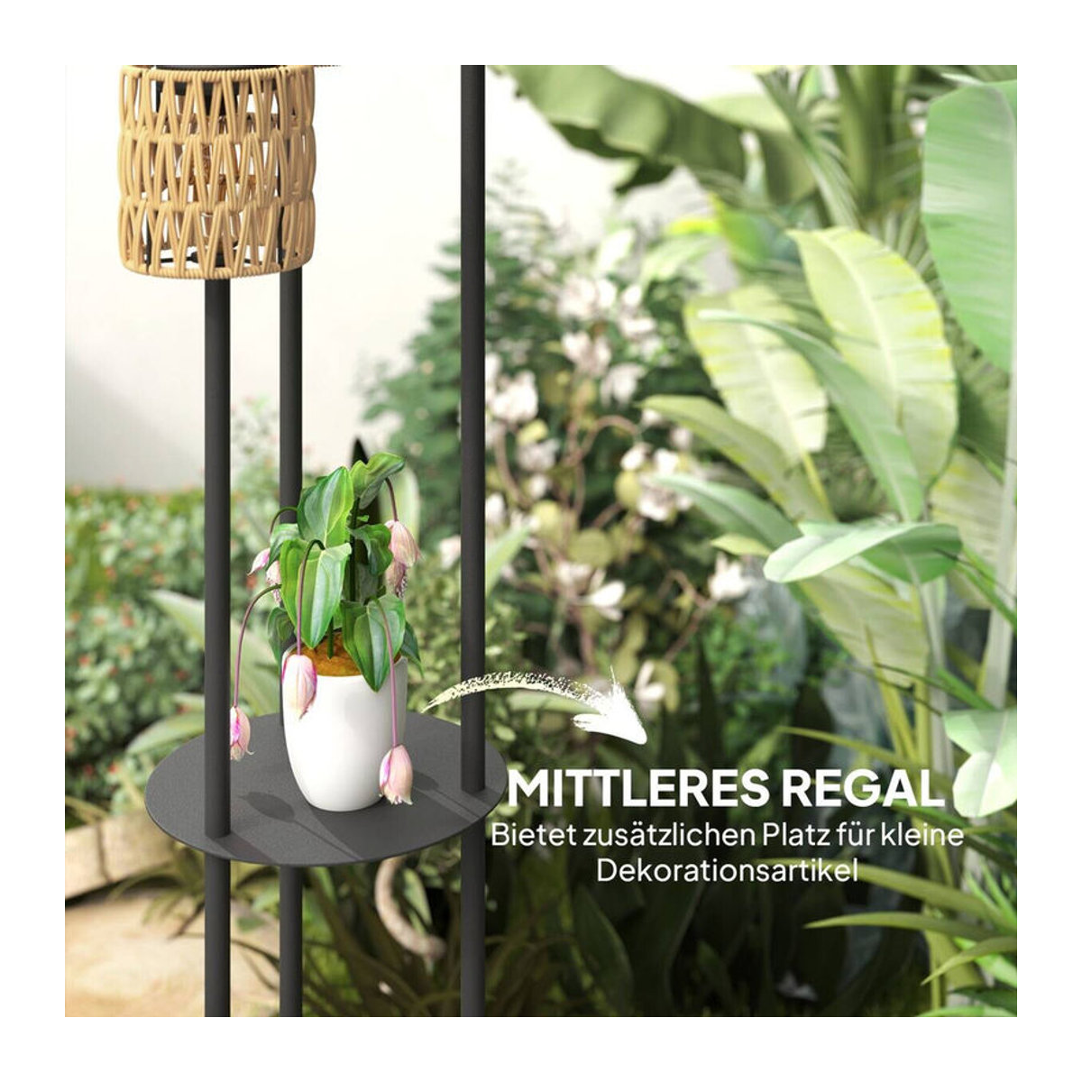 Outsunny Solar-Stehlampe im Boho-Stil aus Rattan mit LED und Lichtsensor, IP44 wasserdicht, Gelb, Durchmesser: 37 cm, Höhe: 144 cm - Bild 4