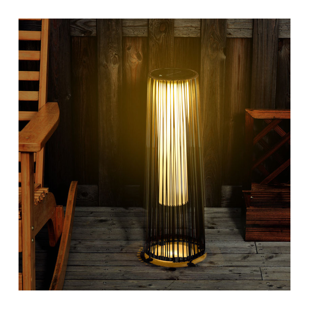 Outsunny Solarlampe Rattan in Braun mit warmweißem LED-Licht, IP44 Spritzwassergeschützt, B/T/H: 21,5 x 21,5 x 61 cm - Bild 2