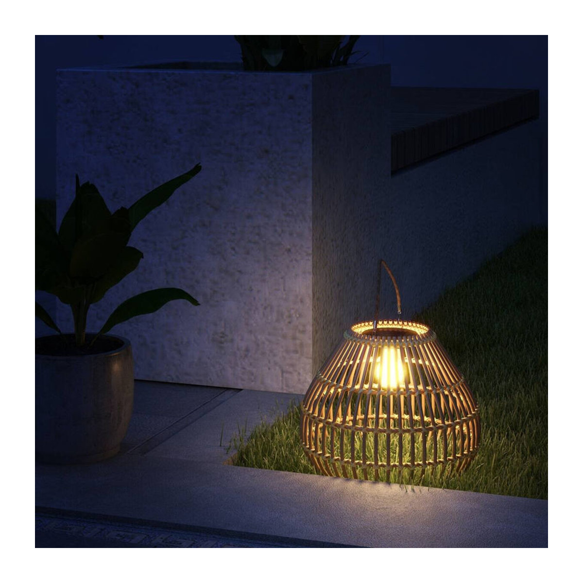 Outsunny Solarleuchte LED aus Polyrattan und Edelstahl in Gelb und Braun mit warmweißem Licht, IP44, B/H/L: 31 x 31 x 32 cm - Bild 2