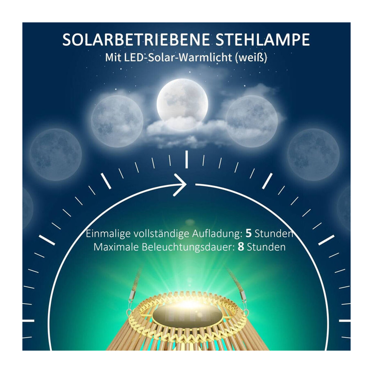 Outsunny Solarleuchte LED aus Polyrattan und Edelstahl in Gelb und Braun mit warmweißem Licht, IP44, B/H/L: 31 x 31 x 32 cm - Bild 3
