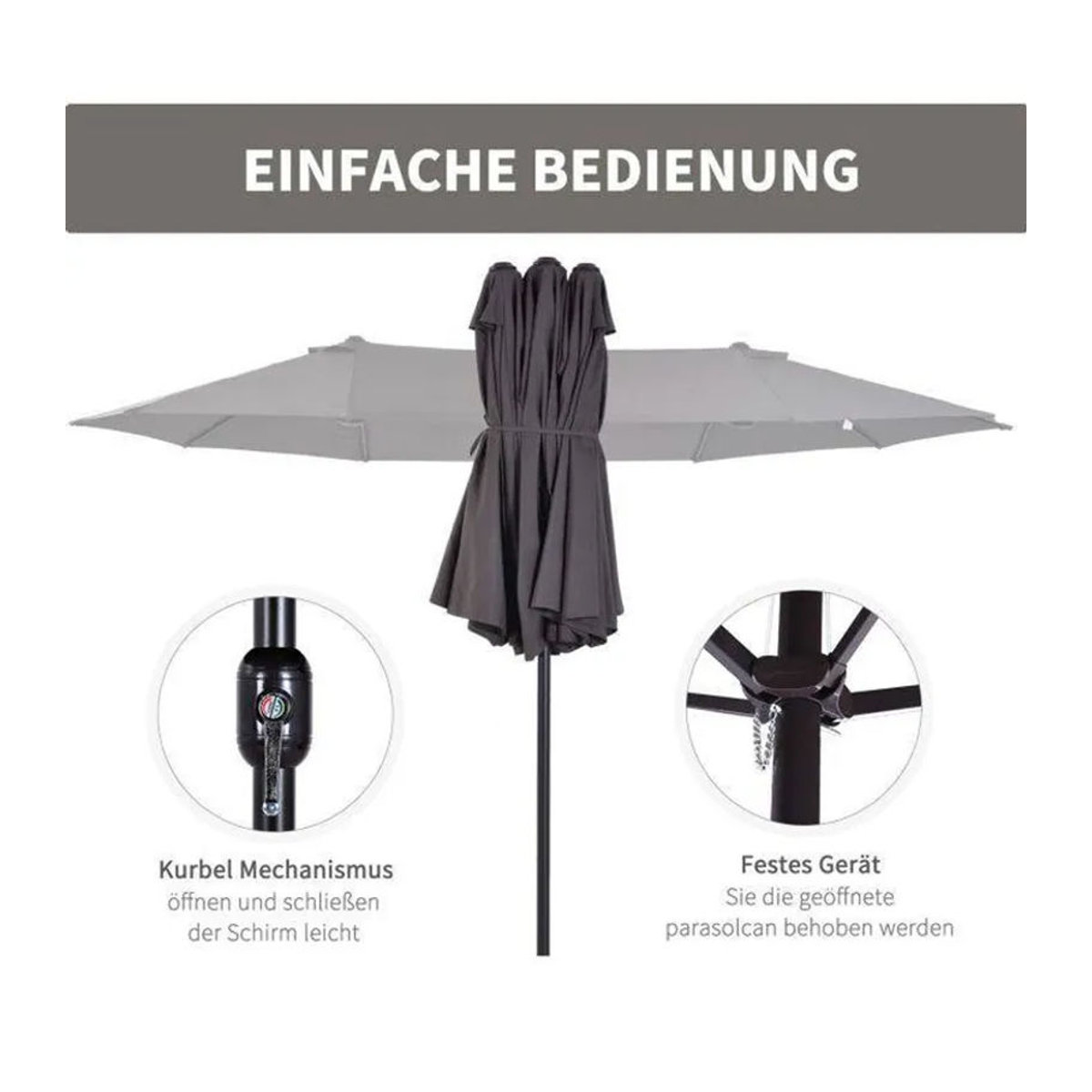 Outsunny Sonnenschirm aus Metall und Polyester in Grau, B/H/L: 270 x 240 x 460 cm - Bild 4