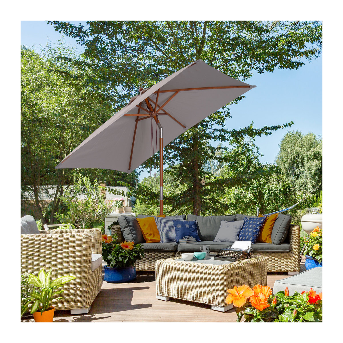 Outsunny Sonnenschirm Grau aus Tannenholz und Polyester, 3-stufig einstellbar, B/T/H: 150 x 200 x 235 cm - Bild 2