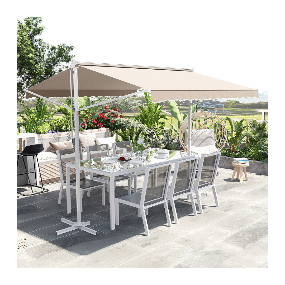 Outsunny Standmarkise für Garten und Terrasse mit Faltarm und Kurbel, beige, B/H/L: 294 x 250 x 295 cm - Bild 2