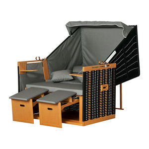 Outsunny Strandkorb Volllieger Gartenliege aus Polyrattan mit Getränkehaltern, Grau, B/T/H: 118 x 79 x 160 cm
