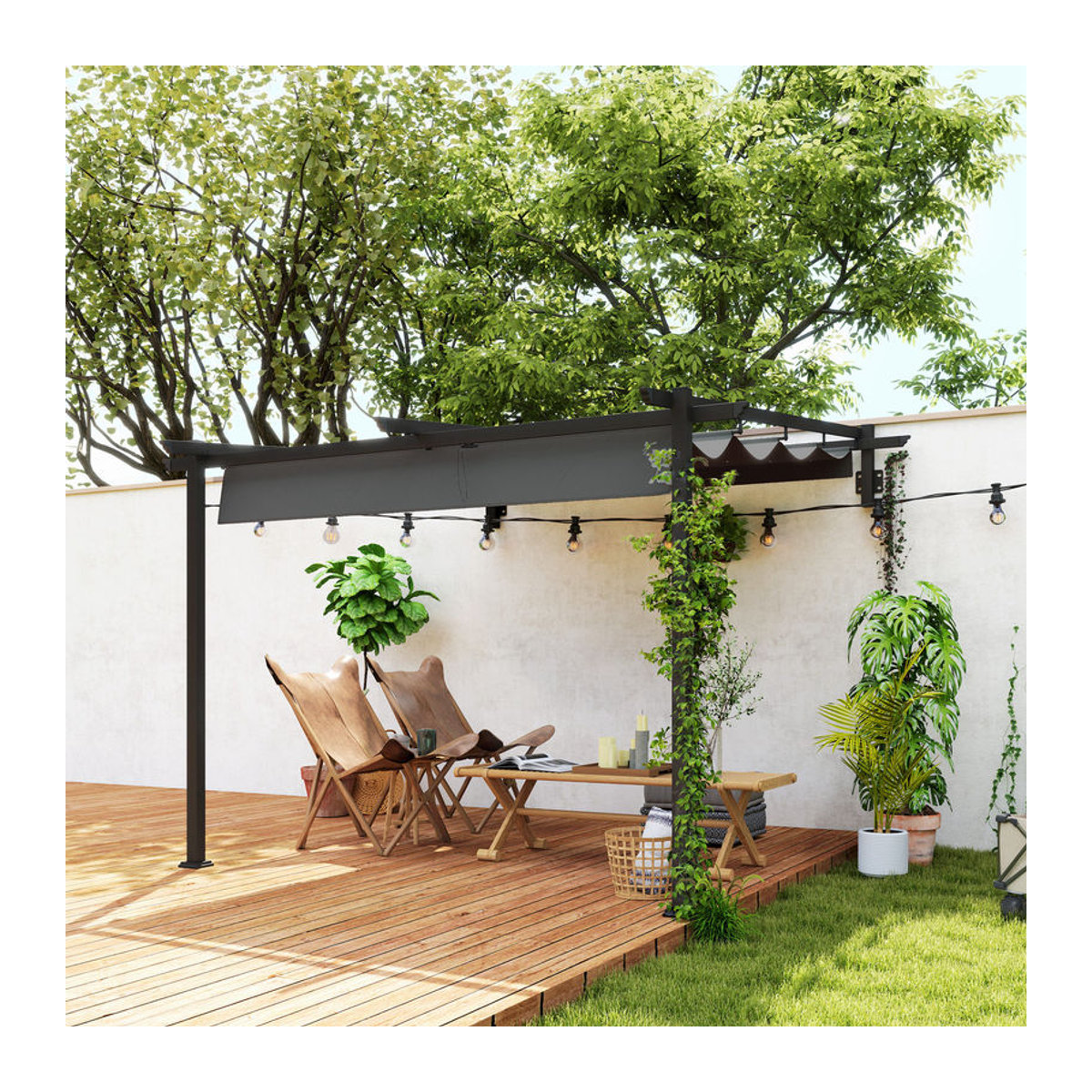 Outsunny Terrassen-Pergola aus Aluminium mit verstellbarem Dach in Anthrazit, B/T/H: 300 x 300 x 230 cm - Bild 1