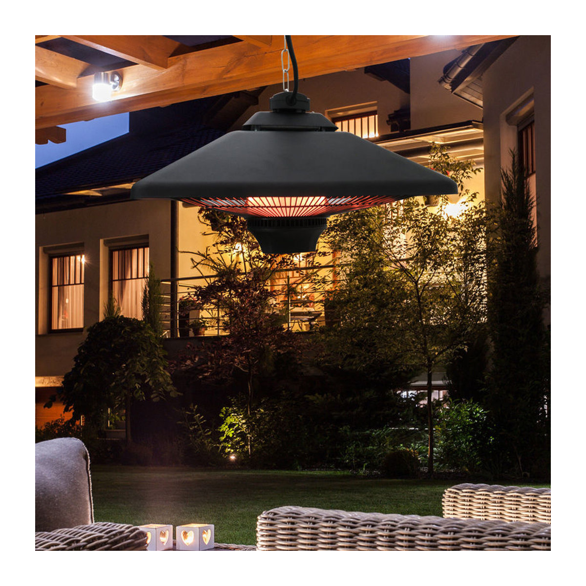 Outsunny Terrassenstrahler Deckenstrahler Heizstrahler mit Fernbedienung und LED Beleuchtung 2000W H x B x T: 25 x 43 x 43 cm von Aosom - Bild 2