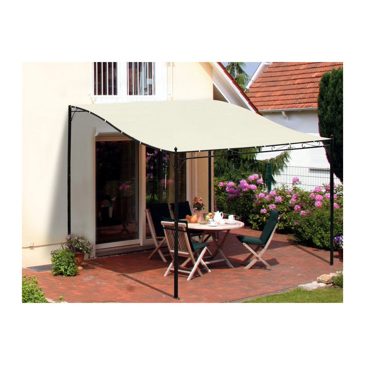 Outsunny Terrassenüberdachung in geschwungener Form aus Eisen in Creme B/H/L: 297 x 245 x 297 cm - Bild 2