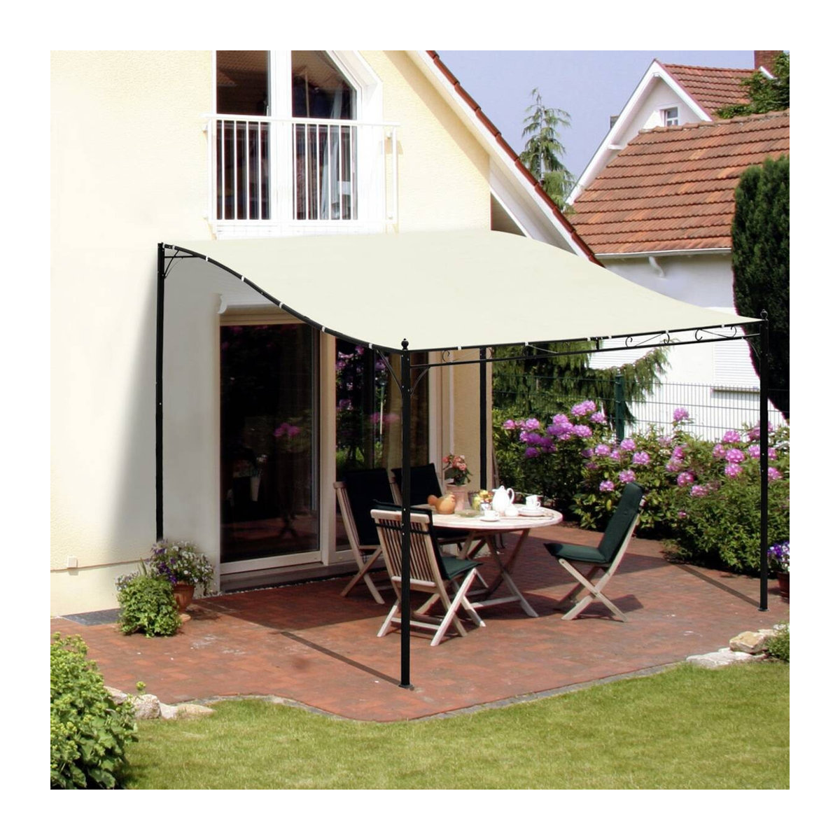 Outsunny Terrassenüberdachung in geschwungener Form aus Eisen in Creme B/H/L: 297 x 245 x 297 cm - Bild 3