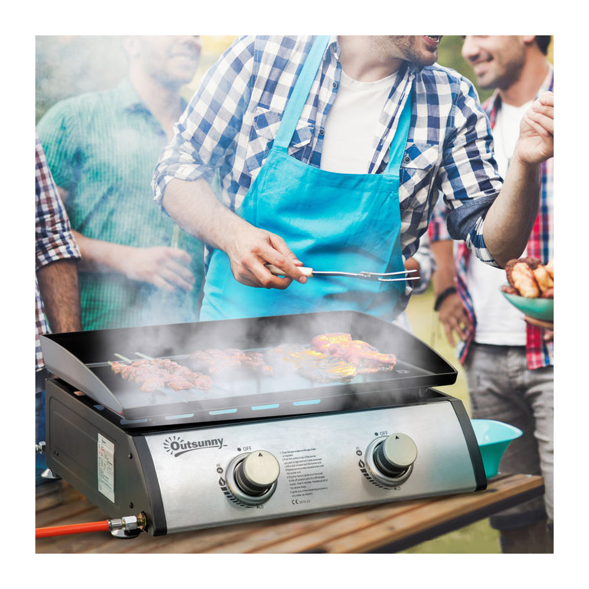 Outsunny Tischgasgrill mit 2 Brennern aus Edelstahl und Metall in Schwarz und Silber, B/T/H: 48,5 x 46 x 21 cm - Bild 2