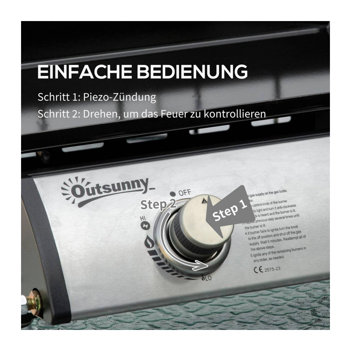 Outsunny Tischgasgrill mit 2 Brennern aus Edelstahl und Metall in Schwarz und Silber, B/T/H: 48,5 x 46 x 21 cm - Bild 4