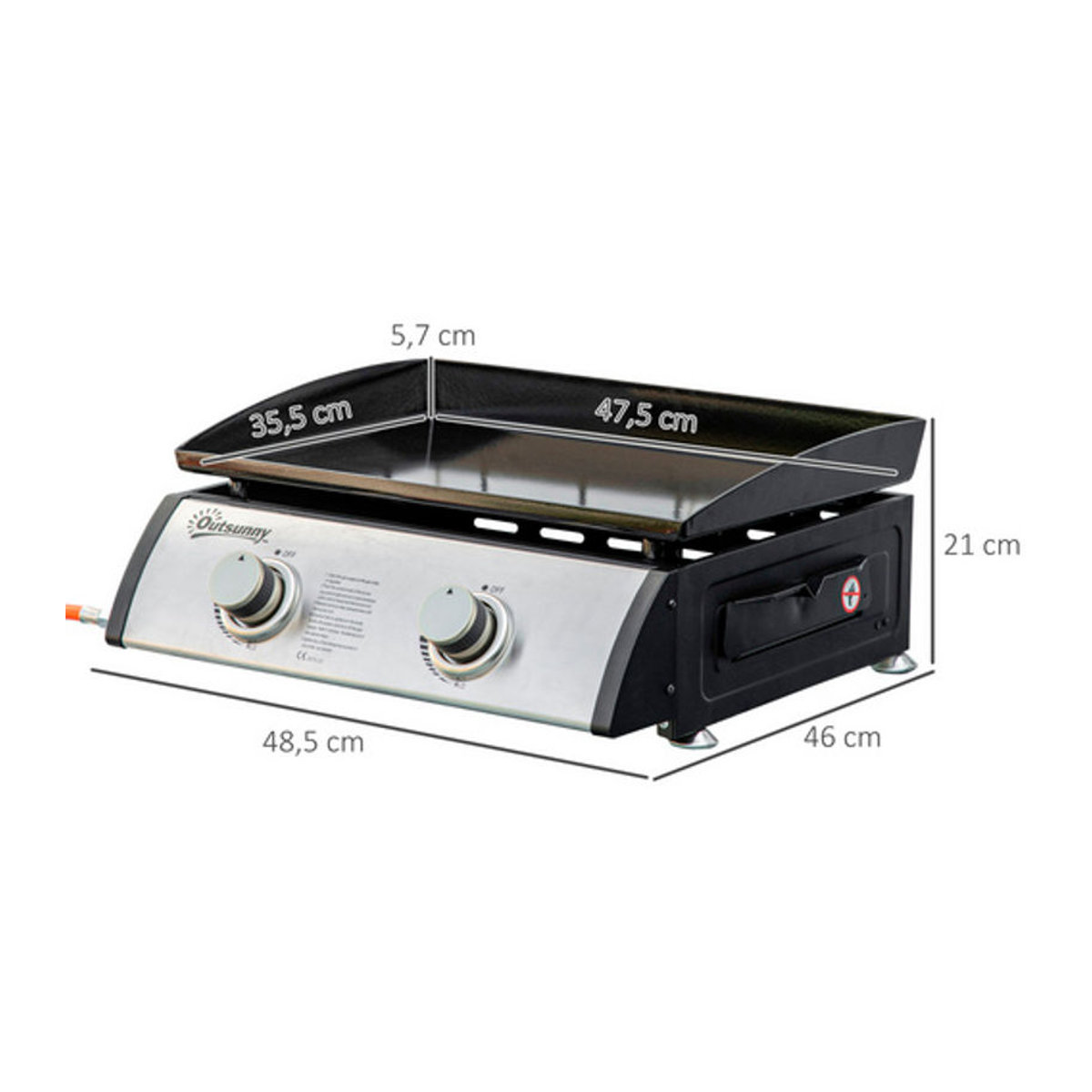 Outsunny Tischgasgrill mit 2 Brennern aus Edelstahl und Metall in Schwarz und Silber, B/T/H: 48,5 x 46 x 21 cm - Bild 6