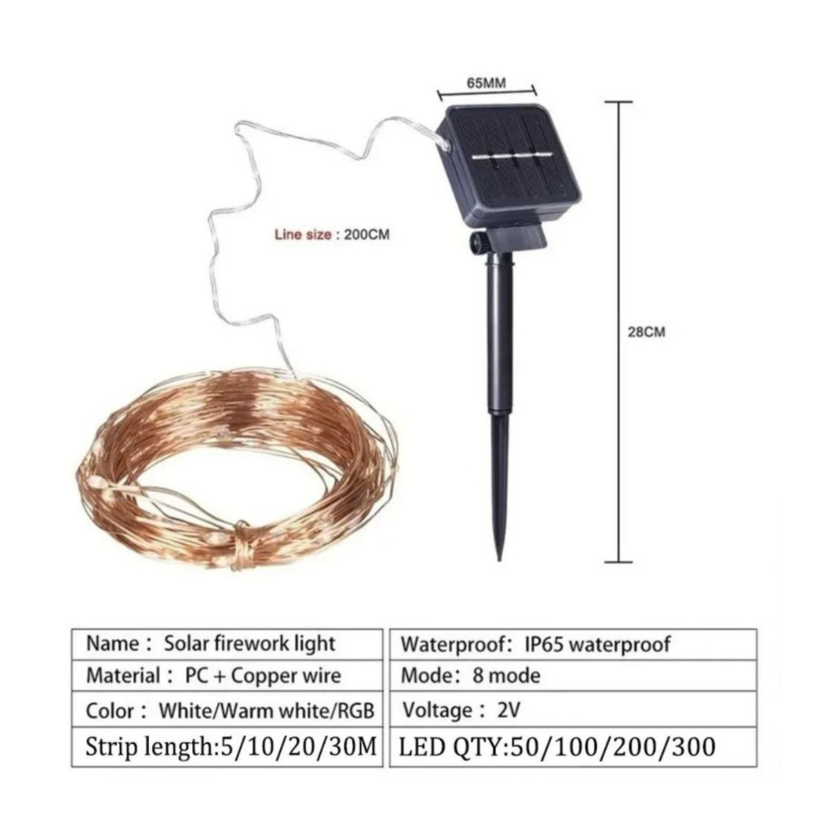 OuuZuu Solar-Lichterkette für den Außenbereich mit 8 Modi, LED Kupferdraht-Lichterkette in Weiß, IP65 wasserdicht für Garten, Hof und Hochzeit - Bild 2