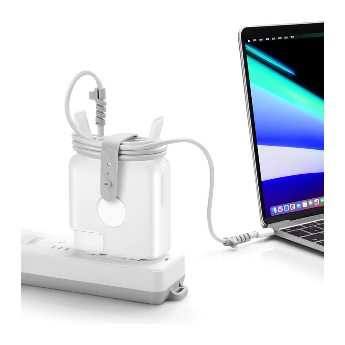 OUYUANSU Kabelmanagement Kabelwickler und Schutzhülle für MacBook Pro Ladegeräte und Netzteile in Weiß, minimalistisches Design - Bild 4