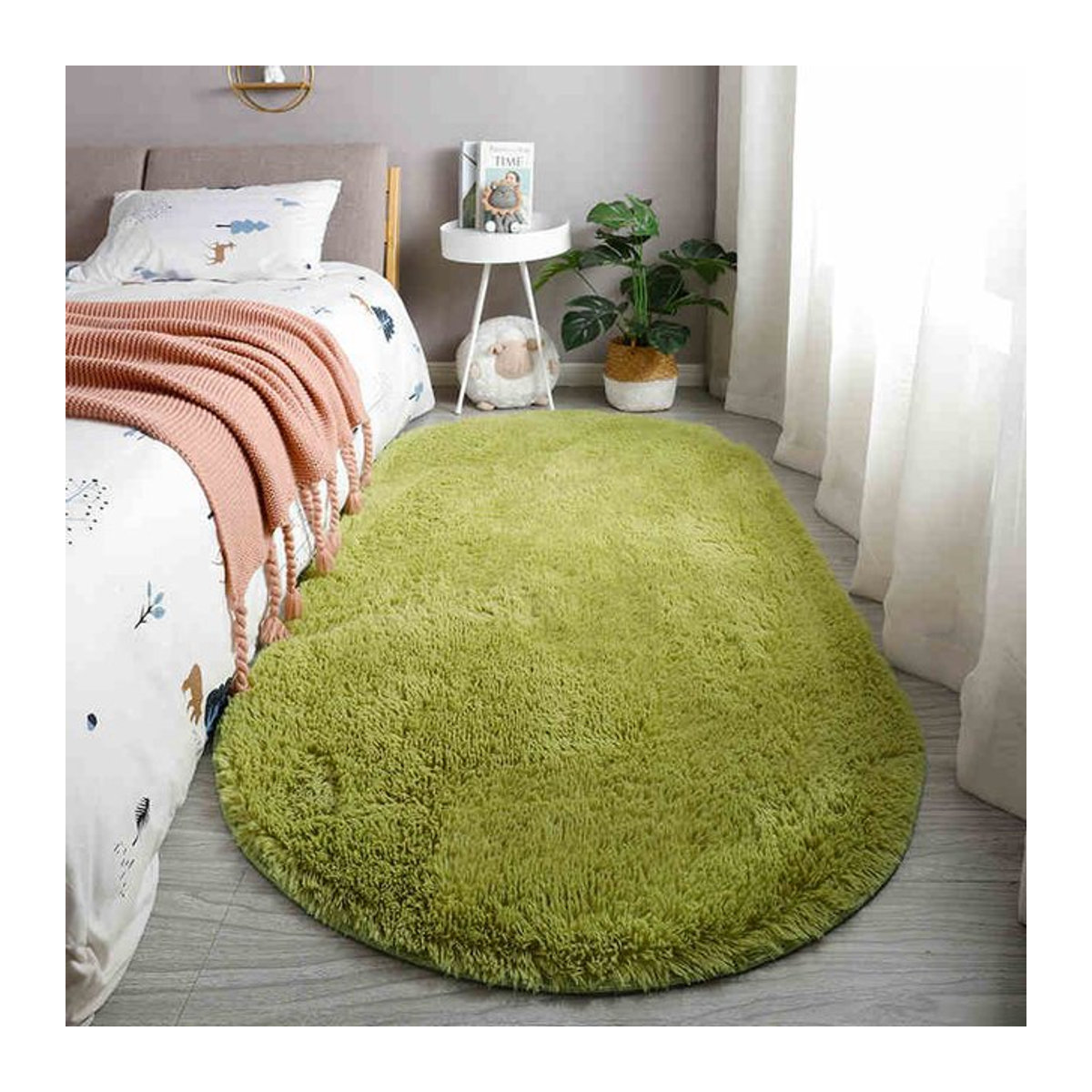 Ovaler flauschiger Langhaarteppich von ZZ HOME in Grün, B/B: 160 x 230 cm - Bild 1