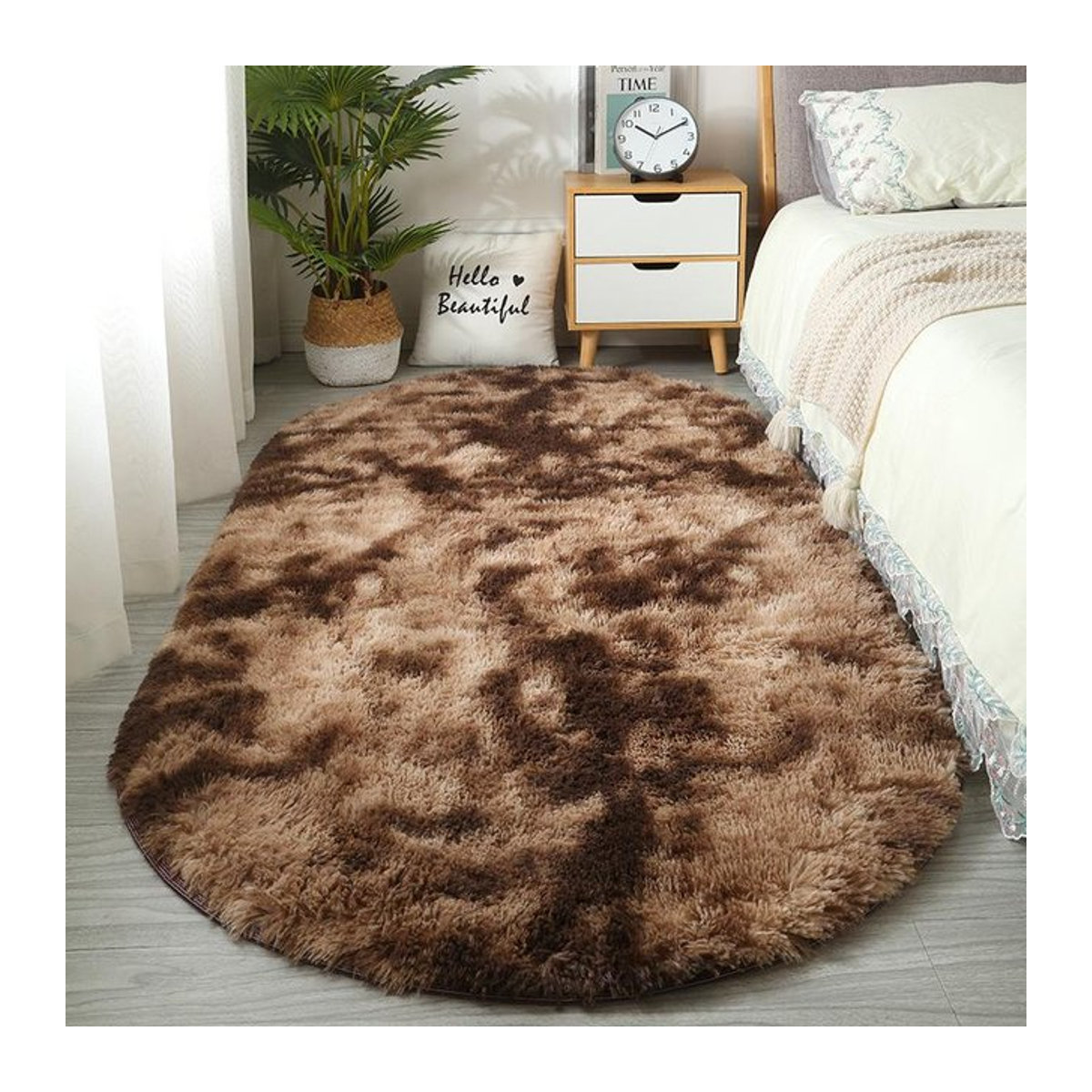 Ovaler flauschiger Langhaarteppich von ZZ HOME in Mehrfarbig und Braun, B/T: 80 x 200 cm - Bild 1