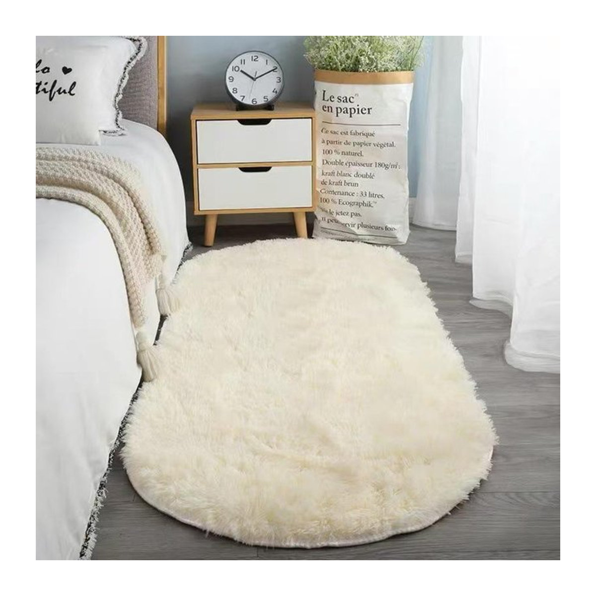 Ovaler flauschiger Langhaarteppich von ZZ HOME in Mehrfarbig und Creme, B/T: 100 x 200 cm - Bild 1