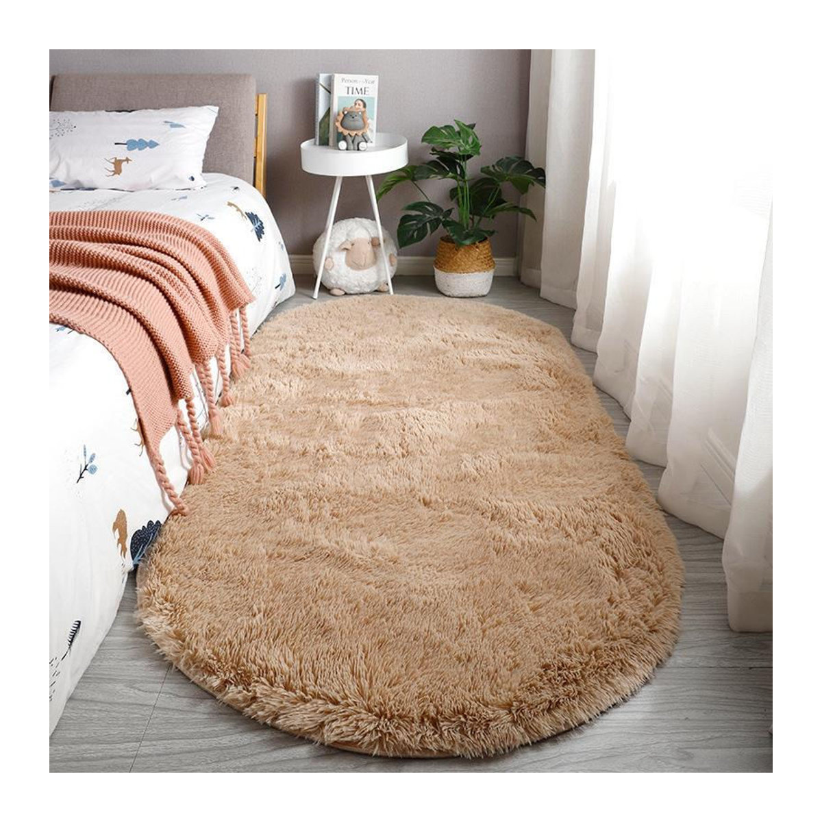 Ovaler flauschiger Langhaarteppich von ZZ HOME in Mehrfarbig und Creme, B/T: 100 x 200 cm - Bild 5