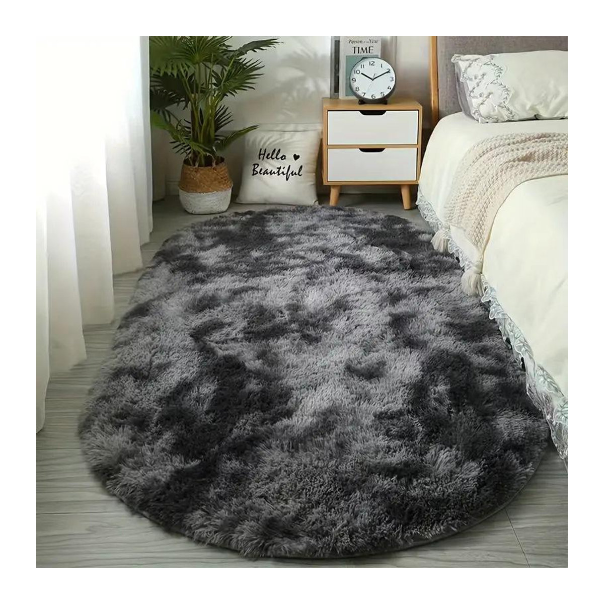 Ovaler flauschiger Langhaarteppich von ZZ HOME in Mehrfarbig und Grau, B/T: 160 x 100 cm - Bild 1