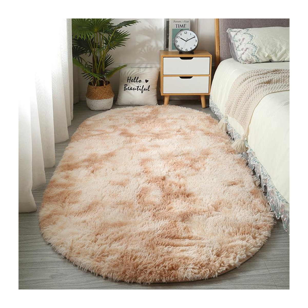 Ovaler flauschiger Langhaarteppich von ZZ HOME in Orange, B/T/H: 160 x 200 cm - Bild 1