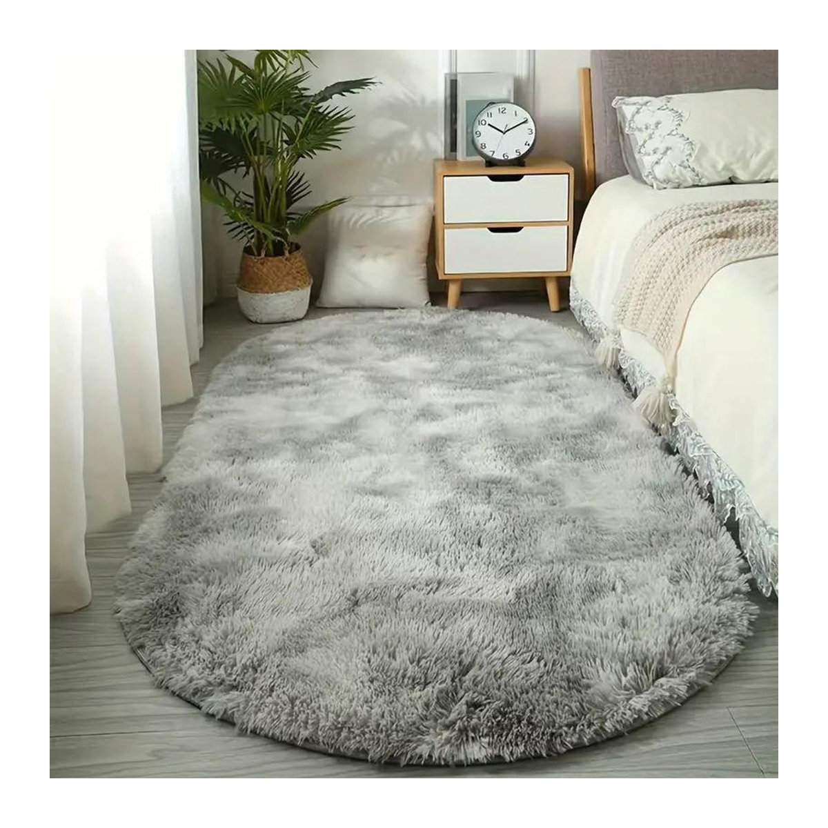 Ovaler flauschiger Langhaarteppich von ZZ HOME in Weiß/Himmelblau, B/T: 80 x 50 cm - Bild 2