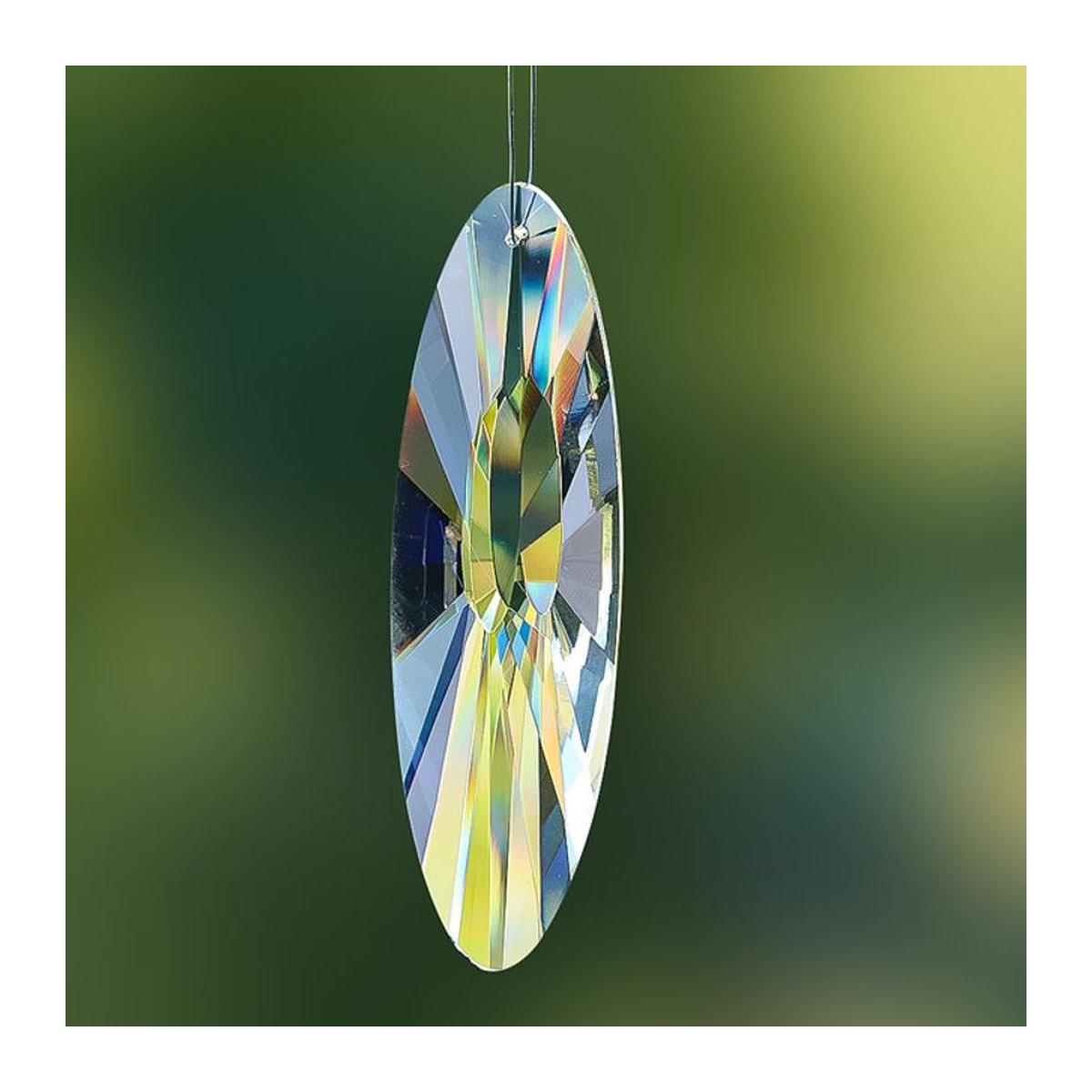 Ovaler Kristall Sun Catcher aus Glas mit facettierten Prismen in Transparent, hängende Regenbogen-Dekoration für Garten und Kronleuchter, 120 mm - Bild 1