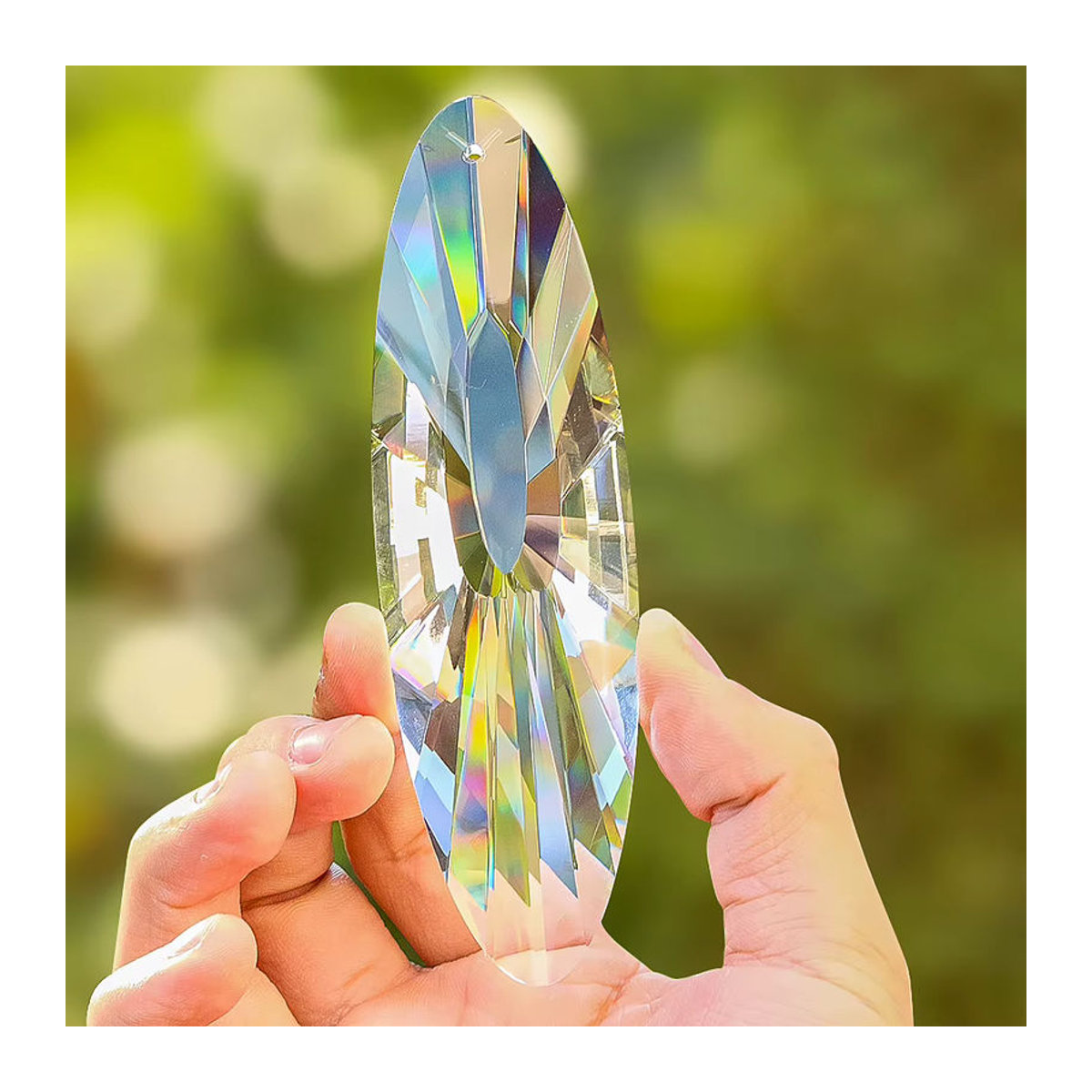 Ovaler Kristall Sun Catcher aus Glas mit facettierten Prismen in Transparent, hängende Regenbogen-Dekoration für Garten und Kronleuchter, 120 mm - Bild 2