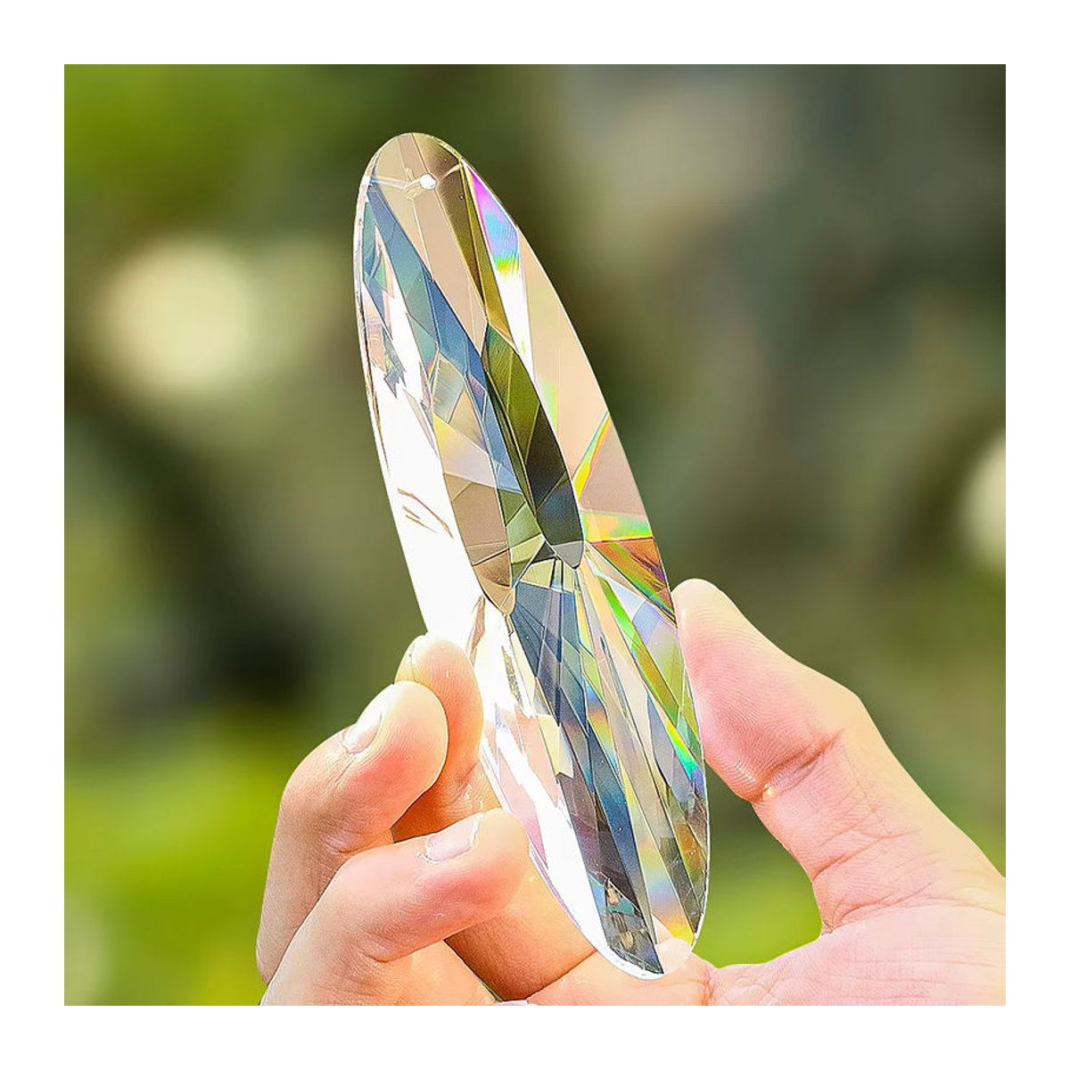 Ovaler Kristall Sun Catcher aus Glas mit facettierten Prismen in Transparent, hängende Regenbogen-Dekoration für Garten und Kronleuchter, 120 mm - Bild 5