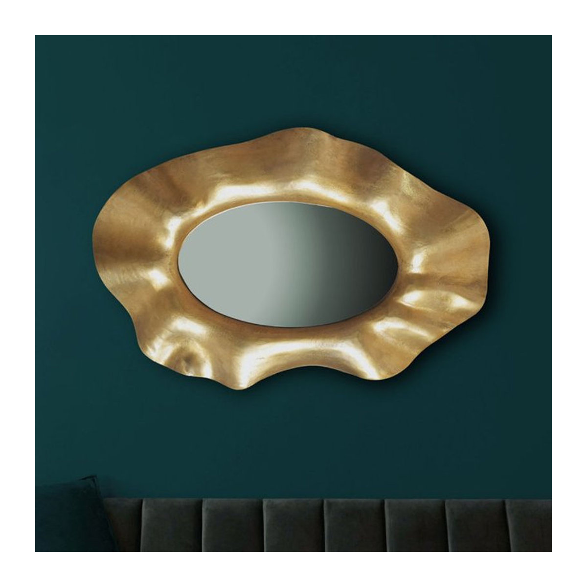 Ovaler Wandspiegel FineBuy in Gold, moderner Hängespiegel aus Metall und Glas, B: 90 cm, H: 60 cm, T: 5,5 cm - Bild 1
