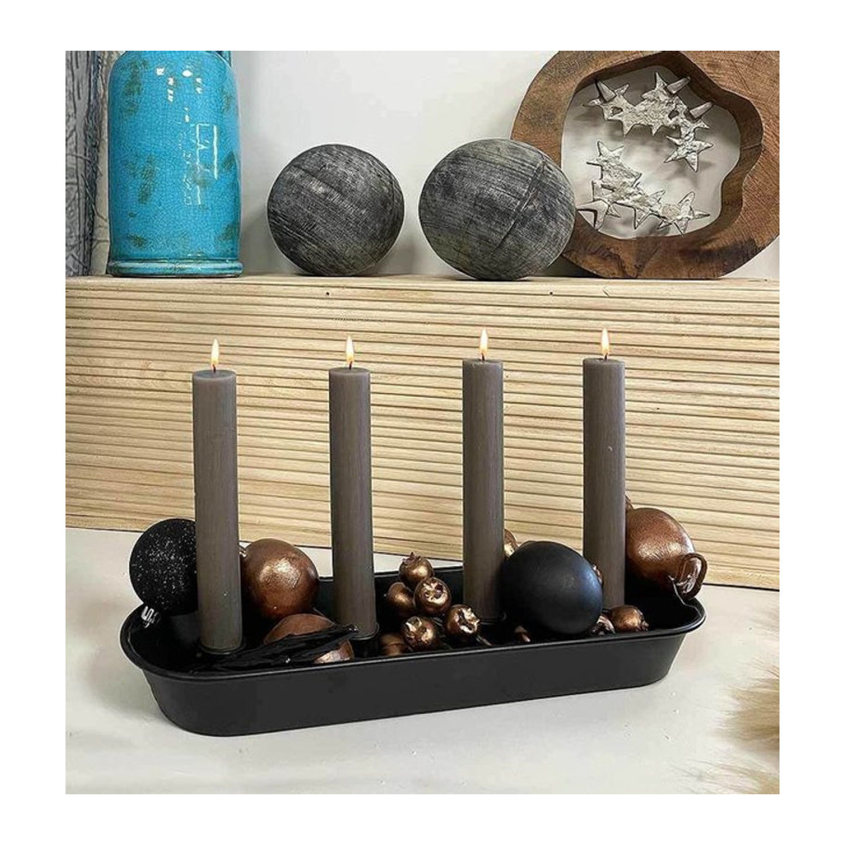 Ovales Kerzentablett aus Metall in Schwarz für Advent und Weihnachten, Länge: 37 cm - Bild 1