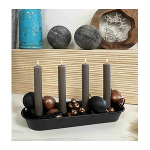 Ovales Kerzentablett aus Metall in Schwarz für Advent und Weihnachten, Länge: 37 cm