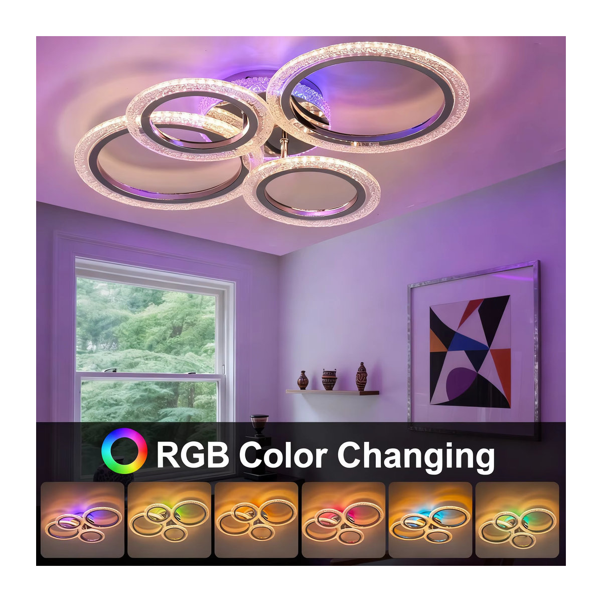 Oyajia 40W LED-Deckenleuchte in Silber, dimmbare 4-Ring-Deckenlampe im modernen Design mit Fernbedienung - Bild 2