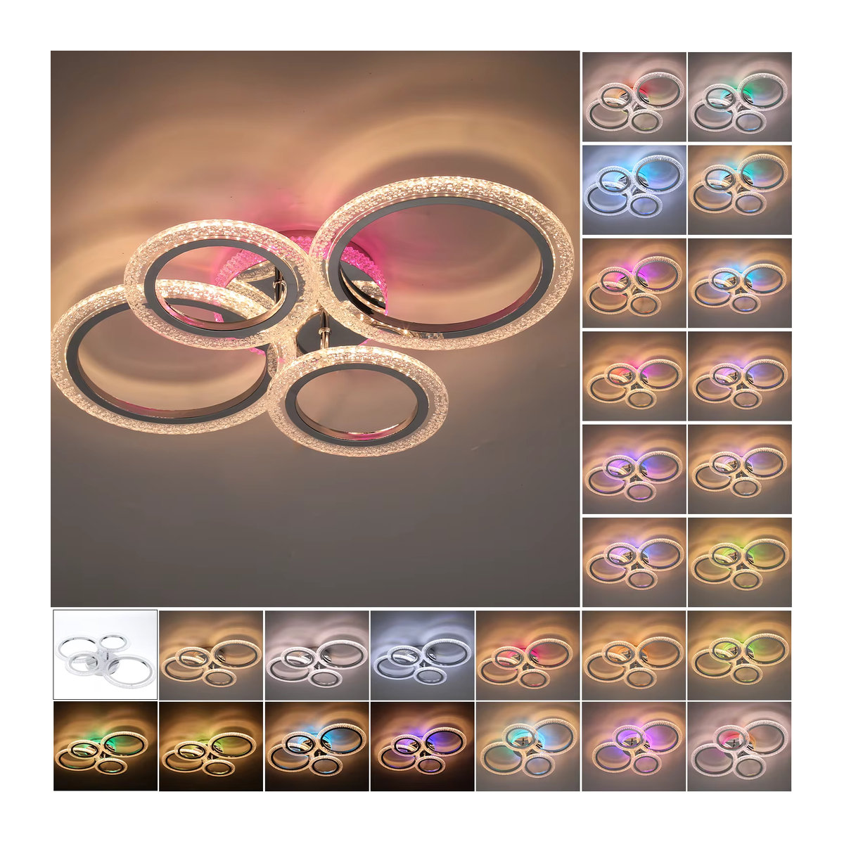 Oyajia 40W LED-Deckenleuchte in Silber, dimmbare 4-Ring-Deckenlampe im modernen Design mit Fernbedienung - Bild 3