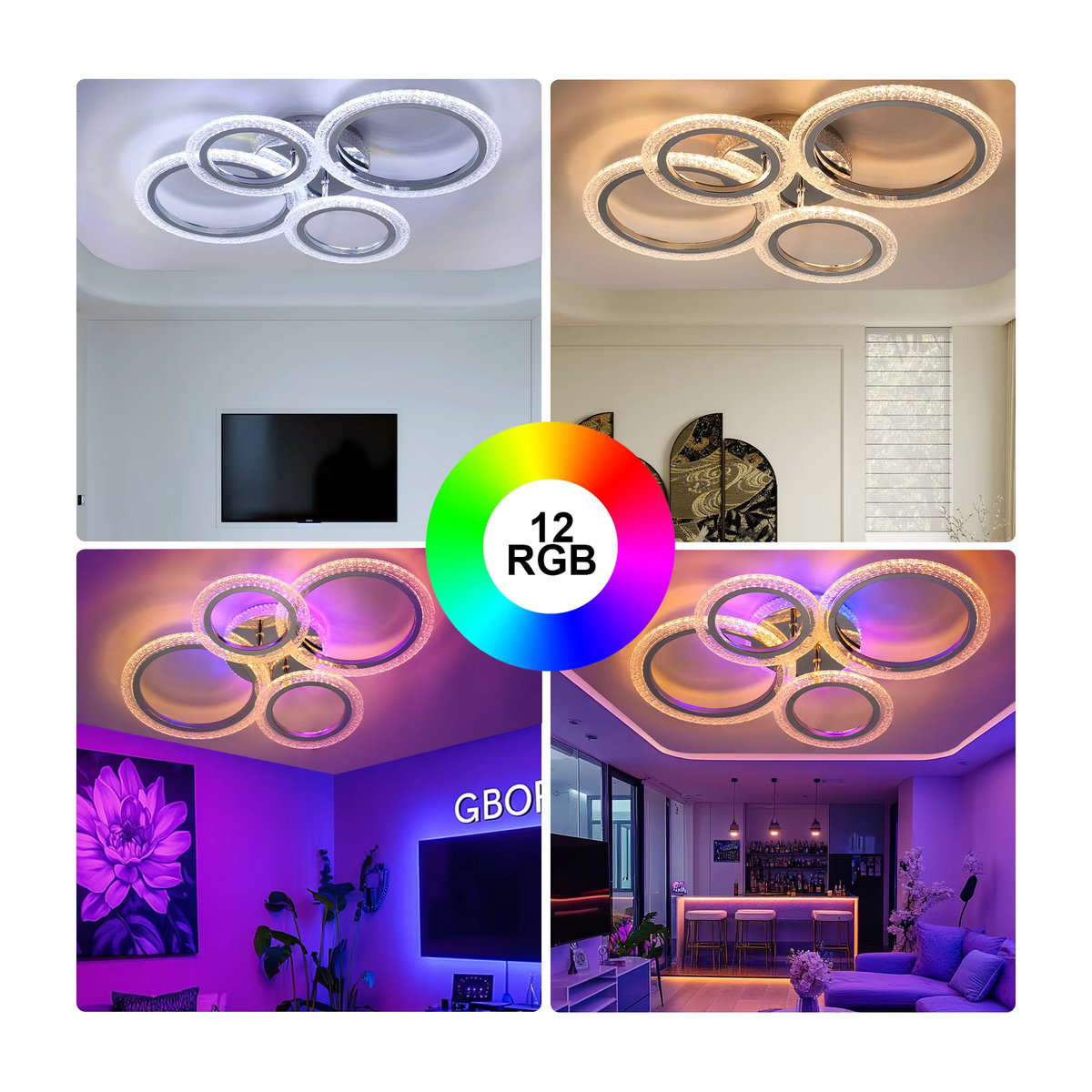 Oyajia 40W LED-Deckenleuchte in Silber, dimmbare 4-Ring-Deckenlampe im modernen Design mit Fernbedienung - Bild 4
