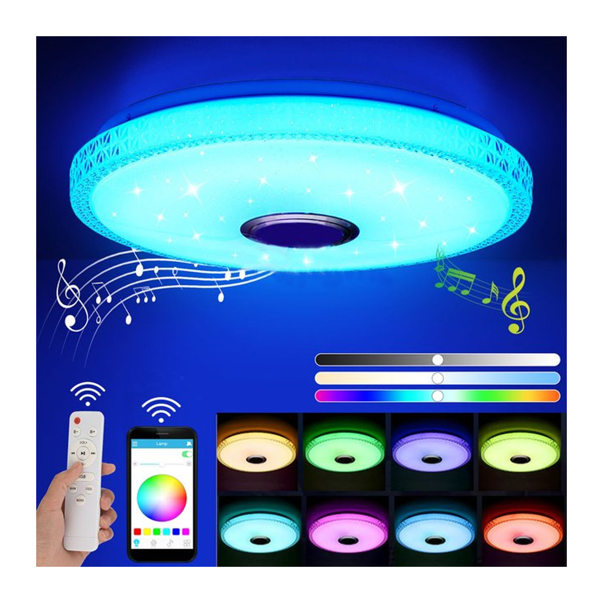 Oyajia 60W Kristall-LED-Deckenleuchte mit Bluetooth-Lautsprecher und RGB-Sternenhimmel in Bunt, moderne Deckenlampe - Bild 1