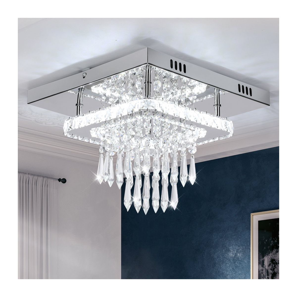 Oyajia Kristall-LED-Deckenleuchte in Chrom mit Glas, Kronleuchter für Wohnzimmer und Schlafzimmer, Kaltweiß, Durchmesser: 30 cm - Bild 1