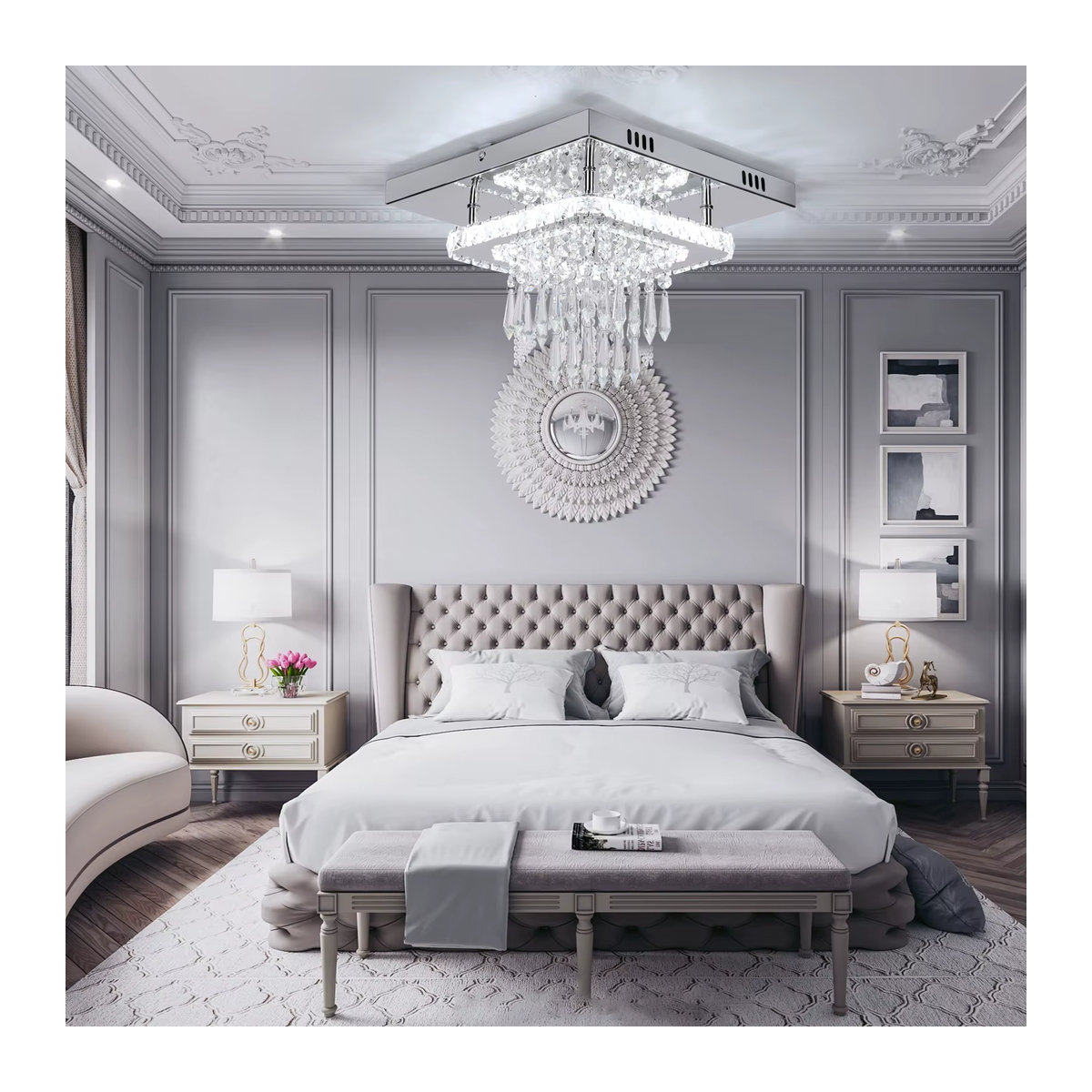 Oyajia Kristall-LED-Deckenleuchte in Chrom mit Glas, Kronleuchter für Wohnzimmer und Schlafzimmer, Kaltweiß, Durchmesser: 30 cm - Bild 2