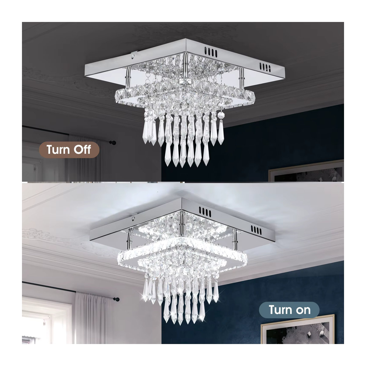 Oyajia Kristall-LED-Deckenleuchte in Chrom mit Glas, Kronleuchter für Wohnzimmer und Schlafzimmer, Kaltweiß, Durchmesser: 30 cm - Bild 4