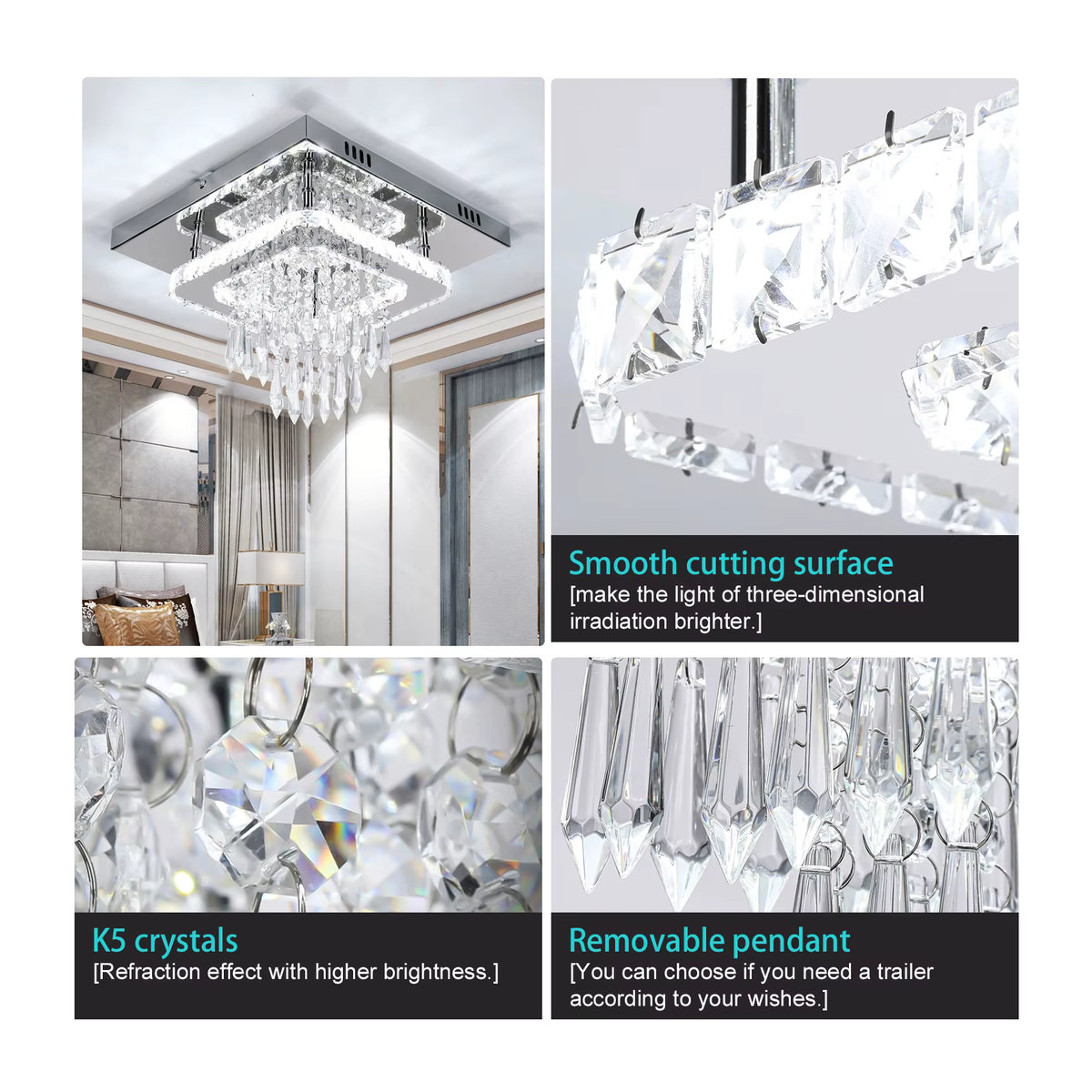 Oyajia Kristall-LED-Deckenleuchte in Chrom mit Glas, Kronleuchter für Wohnzimmer und Schlafzimmer, Kaltweiß, Durchmesser: 30 cm - Bild 6