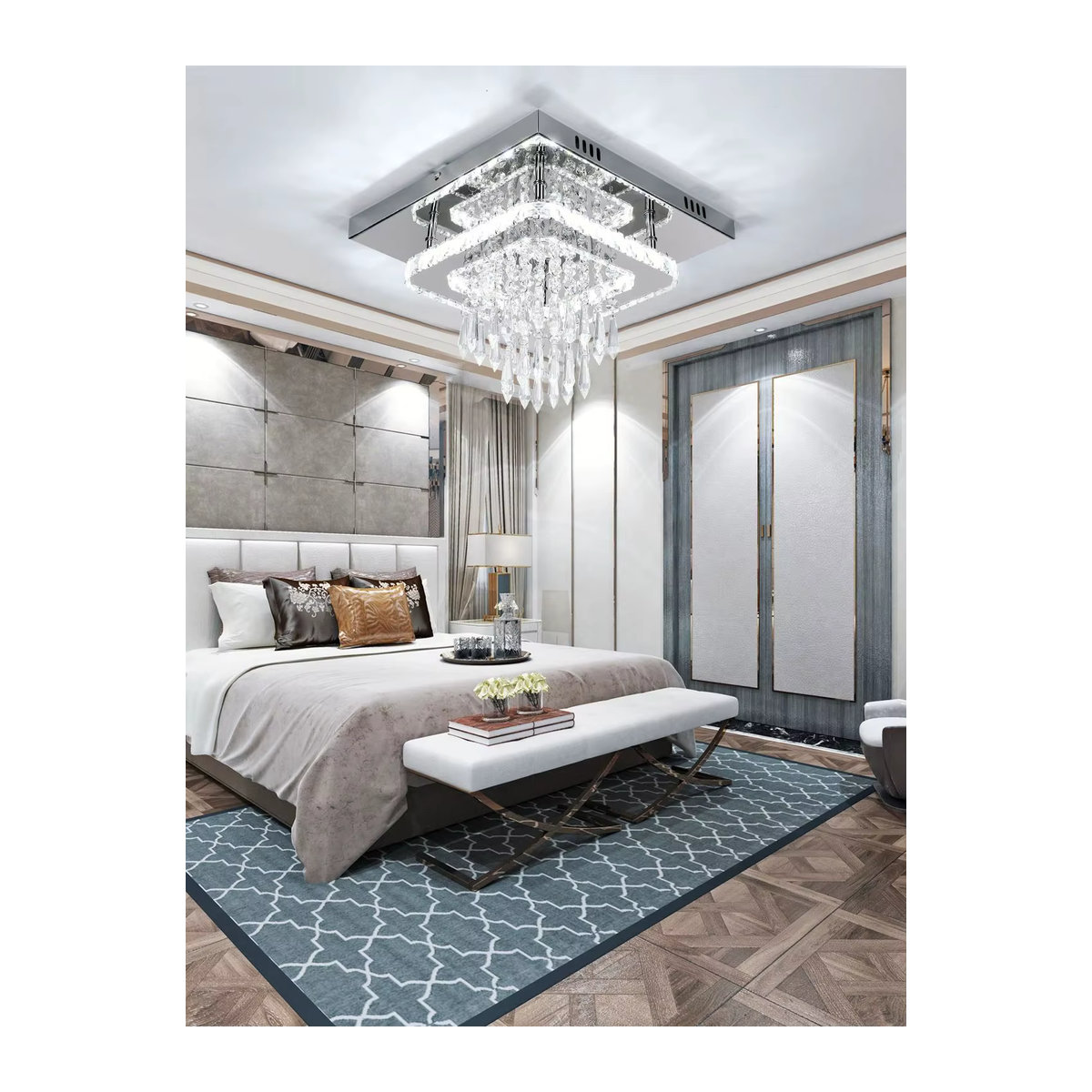 Oyajia Kristall-LED-Deckenleuchte in Chrom mit Glas, Kronleuchter für Wohnzimmer und Schlafzimmer, Kaltweiß, Durchmesser: 30 cm - Bild 7