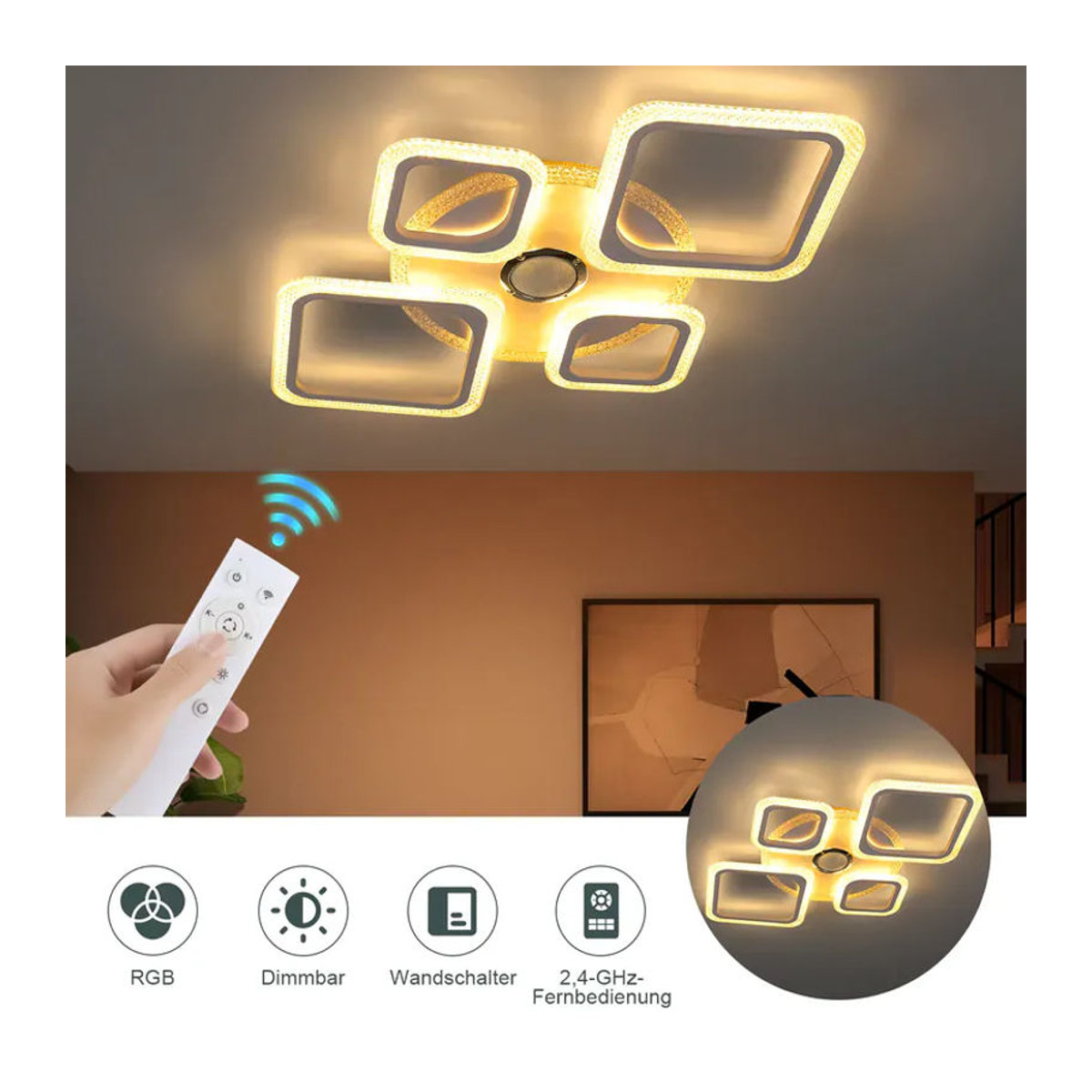 Oyajia LED Deckenleuchte 50W RGB Dimmbar mit Fernbedienung in Bunt Modern - Bild 5