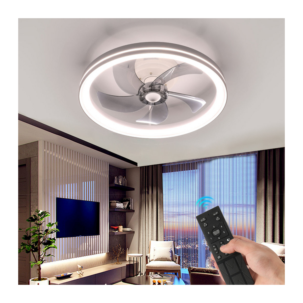 Oyajia LED-Deckenventilator mit Licht in Weiß, 46 W, 48 cm Durchmesser, modern mit Fernbedienung und 6 Windgeschwindigkeiten - Bild 1