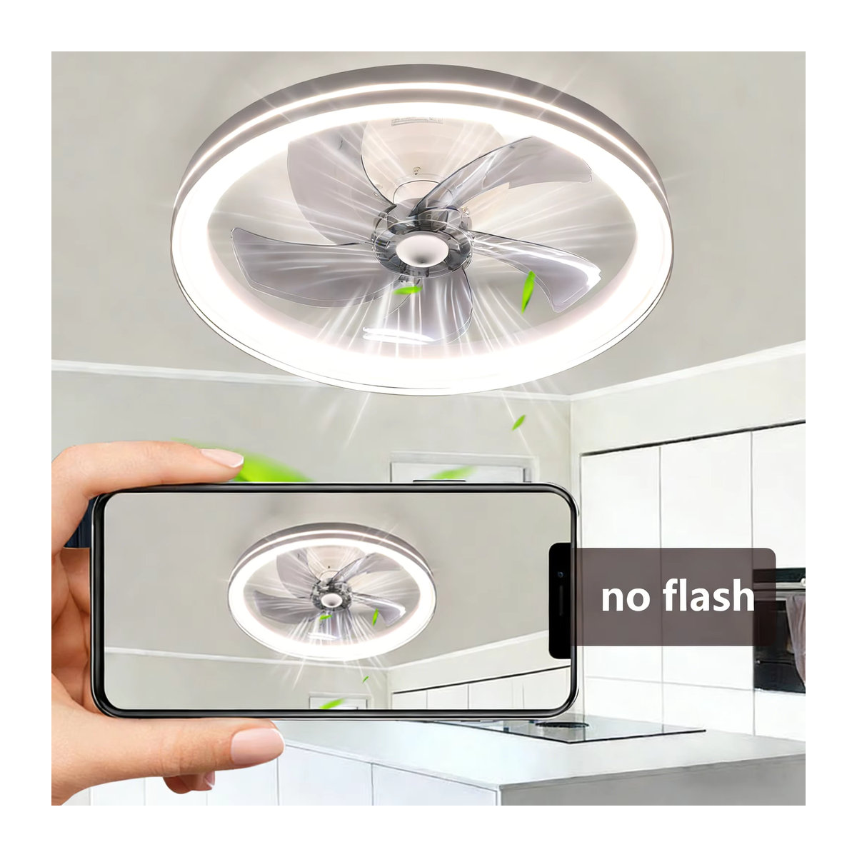 Oyajia LED-Deckenventilator mit Licht in Weiß, 46 W, 48 cm Durchmesser, modern mit Fernbedienung und 6 Windgeschwindigkeiten - Bild 2