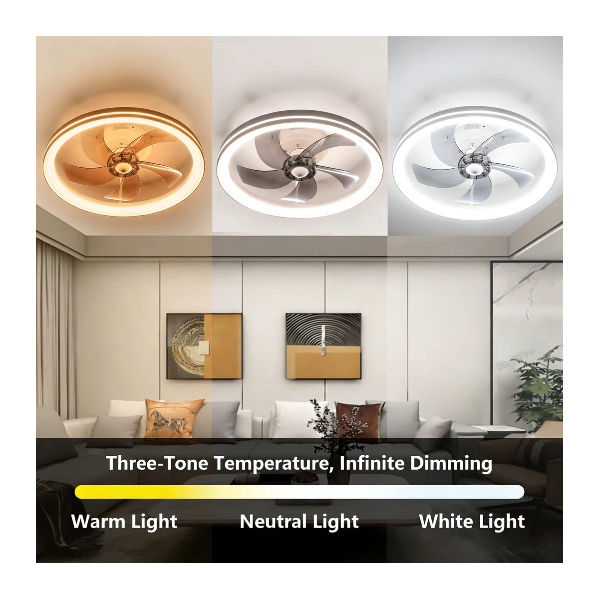 Oyajia LED-Deckenventilator mit Licht in Weiß, 46 W, 48 cm Durchmesser, modern mit Fernbedienung und 6 Windgeschwindigkeiten - Bild 4
