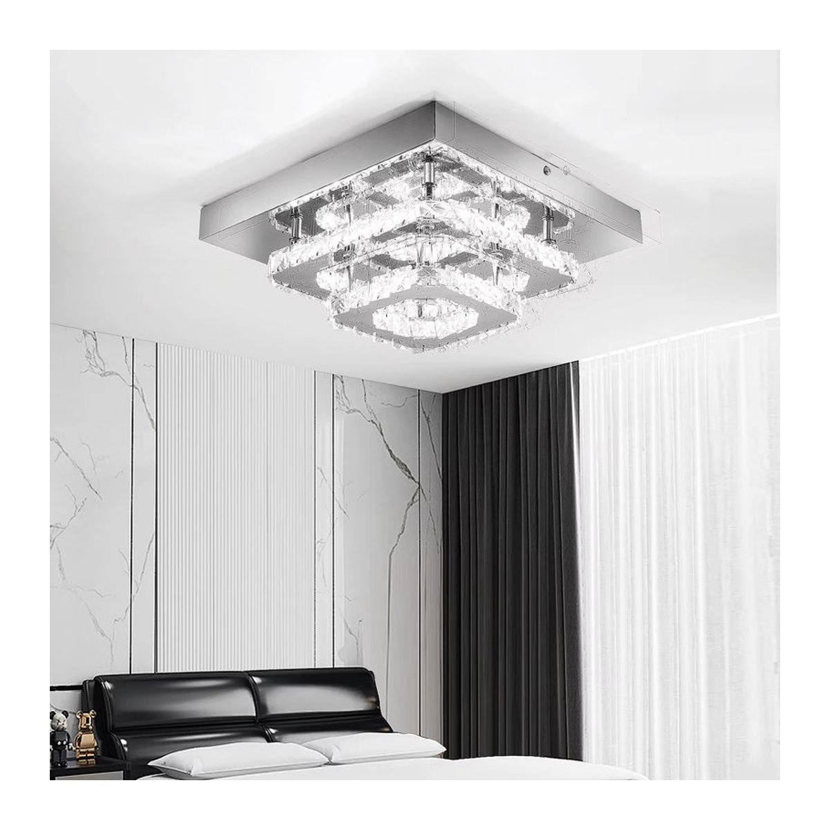 Oyajia LED-Kristall-Deckenleuchte in Chrom, 36 W, Kaltweiß, Durchmesser: 30 cm, Modernes Design - Bild 2