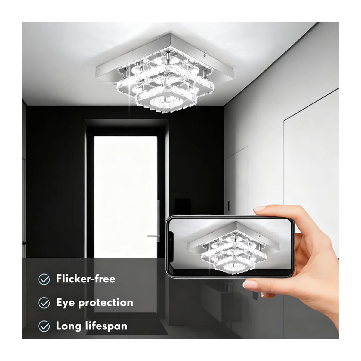 Oyajia LED-Kristall-Deckenleuchte in Chrom, 36 W, Kaltweiß, Durchmesser: 30 cm, Modernes Design - Bild 3