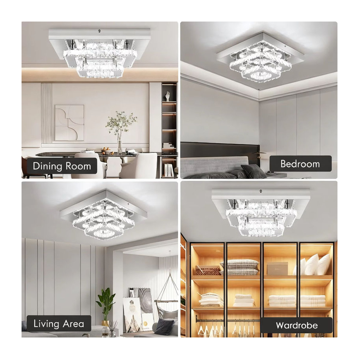Oyajia LED-Kristall-Deckenleuchte in Chrom, 36 W, Kaltweiß, Durchmesser: 30 cm, Modernes Design - Bild 4