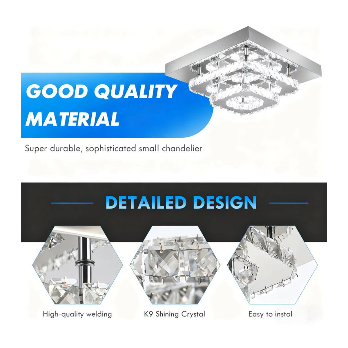 Oyajia LED-Kristall-Deckenleuchte in Chrom, 36 W, Kaltweiß, Durchmesser: 30 cm, Modernes Design - Bild 6