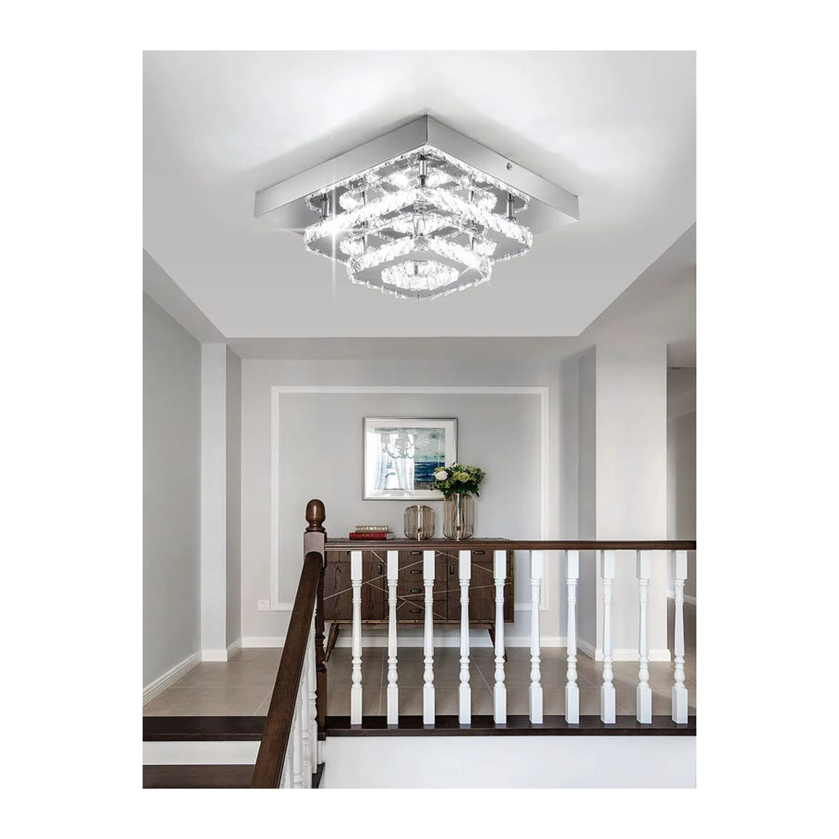 Oyajia LED-Kristall-Deckenleuchte in Chrom, 36 W, Kaltweiß, Durchmesser: 30 cm, Modernes Design - Bild 7