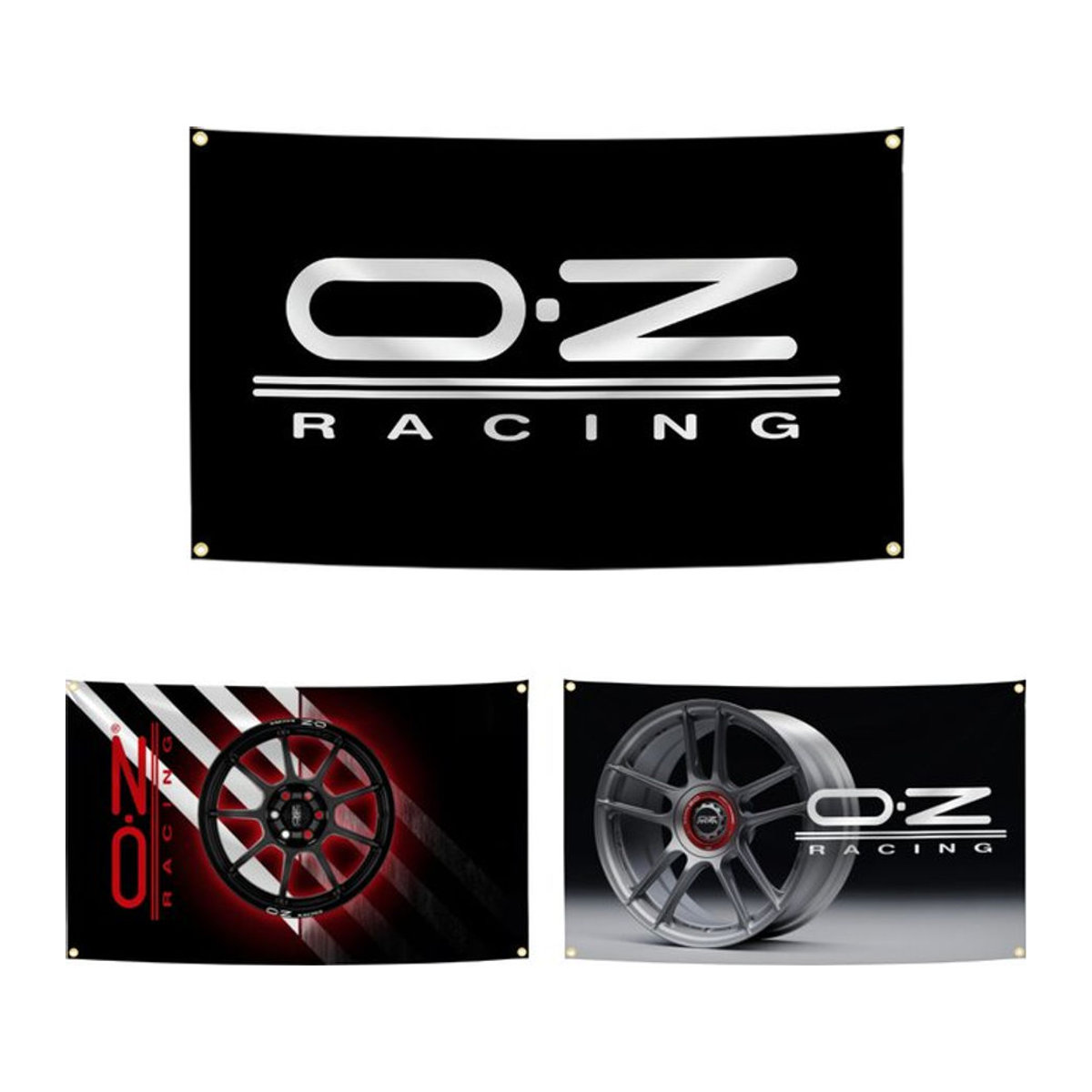 OZ Racing Motorsports Radnabenflagge Schwarz, Polyester-Banner mit Digitaldruck für Garage oder Zuhause, Breite: 90 cm, Höhe: 150 cm - Bild 1