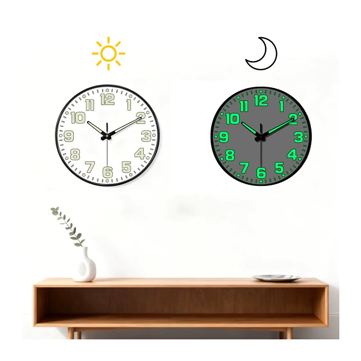 P.chuang Leuchtende Wanduhr Schwarz, Runde Digitale Quarz-Wanduhr mit Glas und Metall, Geräuschlos und Minimalistisch - Bild 2